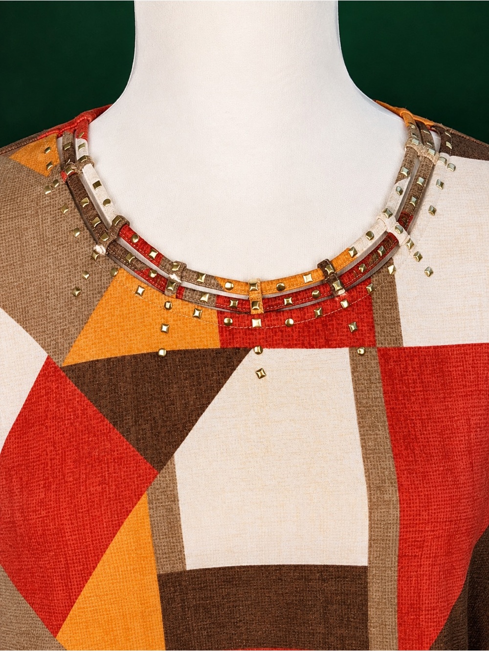 Alfred Dunner Geometric Scoop Neck Top in Rust, Brown & Cream - Picture 2 of 5
